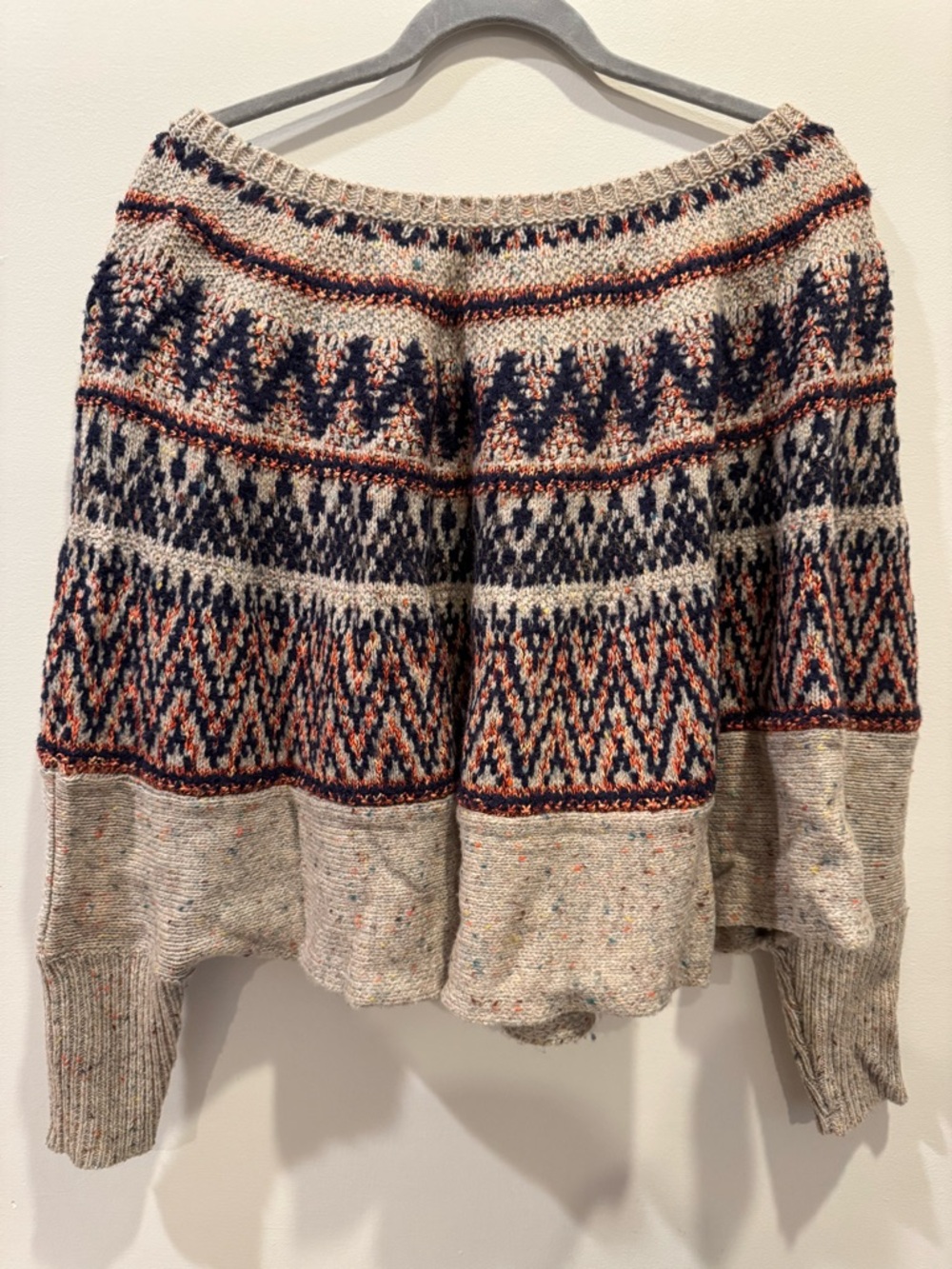 Anthropologie Off-the-Shoulder Fair Isle Sweater - Cream, Navy, Rust